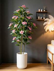Kmitang 80/120cm Large Artificial Ficus Plants Fake Tropical Banyan Tree Branch Plastic Fiddle Fig Tree Leaves Faux Green Magnolia Trees Real Touch Nandina Leafs For Home Indoor Shop Outdoor Decor Without Pot 1pc - Multicolor - View 3
