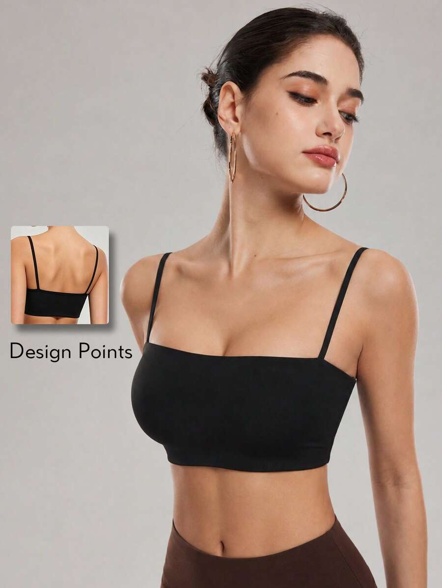 KyrLssu Women's Sports Bra, Twist Back Design, Fashionable Solid Color Sports Camisole, Removable Lining, Suitable For Yoga, Fitness And Running - Black - View 1