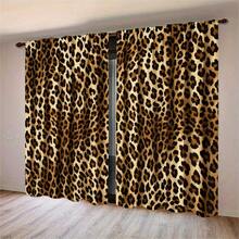 2pcs Vintage Brown Leopard Print Decorative Curtains, Rod Pocket Design, Easy Installation And Removable, Polyester Material, Suitable For Living Room, Bedroom, Luxury Vintage Home Decor. - Multicolor - View 13