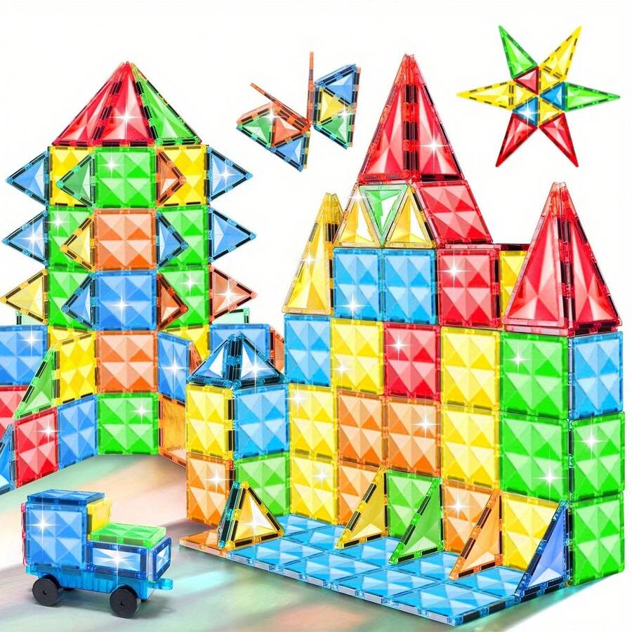 58/128件磁力積木兒童玩具,STEM教育積木,培養動手能力,適合3歲以上男孩女孩,隨機配色 - 彩色 - 查看 1