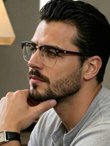 1 Pair Men's Colorblock Browline Square Frame Clear Lens Glasses, Black Plastic Upper Frame With Gold Metal Lower Rim, Transparent Lenses, Vintage Business Gentleman Style, Suitable For Spring/Summer Office Commute And Daily Wear - Black Gold Frame - View 3