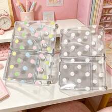 Cute Polka Dot Transparent PVC Mini Binder Cover, Transparent Plastic Pocket Notebook Protector, Macaron Color/White Polka Dot Loose-Leaf Planner Shell, DIY Scrapbook Decoration Stationery Accessories - A - View 8