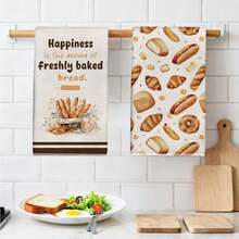 2 piezas de toallas de cocina con patrón vintage de acuarela con tema de panadería, 40*60cm de material de microfibra suave, toallas de té para cocinar y hornear a diario, adecuadas para cocina del hogar, restaurante, camping al aire libre, limpieza de mesa, accesorios de paño de platos, regalo festivo - Multicolor - Ver 8