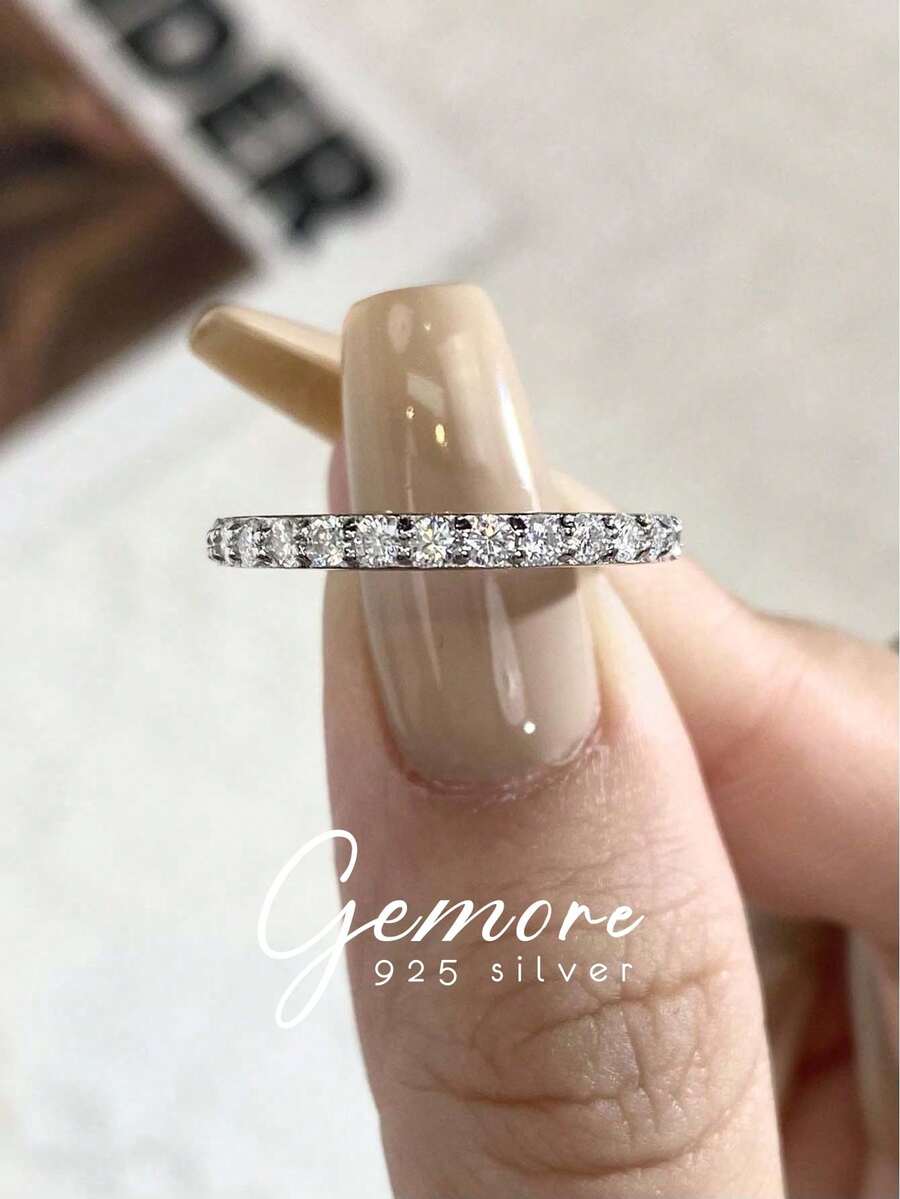 1件莫桑鑽訂婚戒指 婚戒 925純銀承諾戒指 永恆戒指 週年紀念戒指 女用奢華珠寶禮物