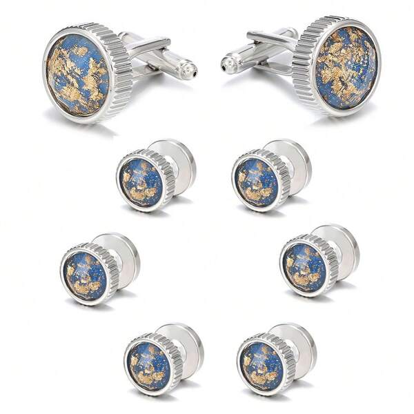 1pcs Cufflinks & Shirt Studs Set For Man, Elegant Shirt Decor For Business Meeting, Wedding, Formal Party & Daily Matching