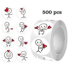 1 Roll 500pcs Sketching Label Stickers, Cartoon Cute Creative Round Stickers For Children's Scrapbook, Gift Packaging, Food Packaging Seal, Laptop Decoration, Refrigerator Decoration - Multiple Styles - View 7