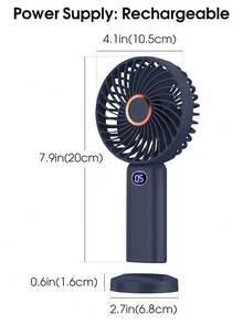 Mini Handheld Small Fan With 5 Wind Speed Digital Display, Portable Silent Desktop Fans For Office, Dorm, Outdoor, Rechargeable - Dark Blue - View 4