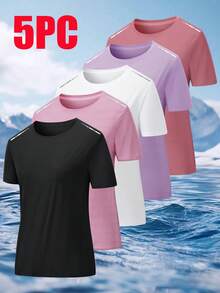5pcs Women's Quick-Dry Shirts, Summer Outdoor Multi-Function Casual T-Shirts Sports - Multicolor - View 2