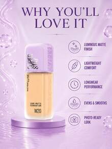 Maybelline 美寶琳長效透明底妝 #W20，正裝 35ml/試用裝 10ml，輕盈持久、抗汗、霧面妝感、有效遮瑕，適合中性自然膚色 - W20 - 查看 8