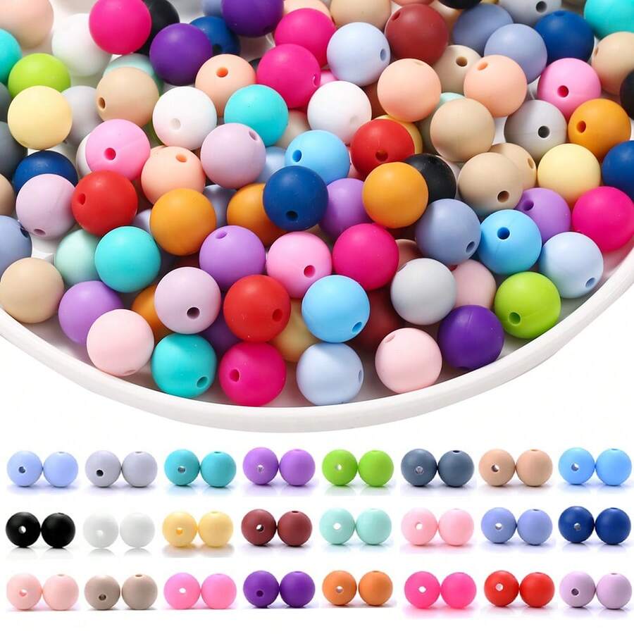 50-100pcs, 9mm/14mm/19mm Mixed Color Silicone Round Beads, DIY Bracelet Necklace Accessories Loose Beads - Multicolor - View 1