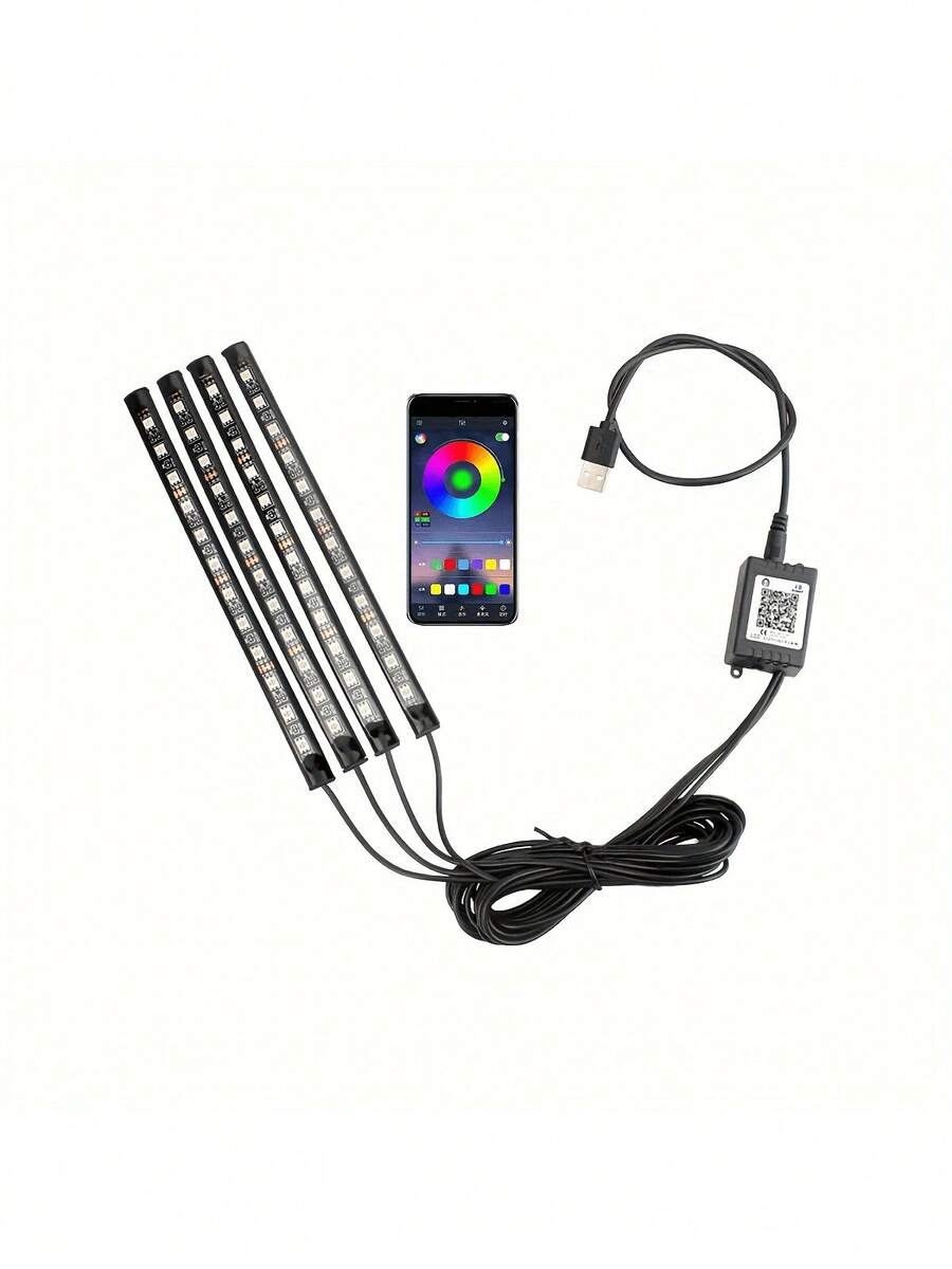 1 Pieza Luz De Ambiente Interior De Coche, Luz De Piso Rgb Con 48 Luces Led, Control De Aplicación, Luz Ambiental Colorida, Luz De Música De Arrastre Uno A Cuatro