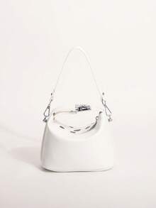 1pc High-End Black & White Contrast Polka Dot Fashion Dumpling Bag, Large Capacity Women's Handbag, Elegant Shoulder Crossbody Bag - White - View 6