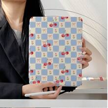 1件 嬰兒藍奶油棋盤格櫻桃粉蝴蝶結小鬱金香平板保護殼，附筆槽，多角度磁吸支架蓋，自動休眠/喚醒功能，相容 iPad PRO/AIR、、小米 Pad 5/6/7、OPPO Pad、華為 MatePad、vivo Pad、榮耀 Pad、聯想小新 Pad - 彩色 - 查看 2