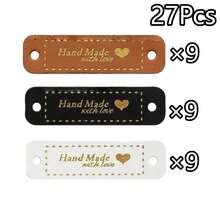 3/9/18/27/36/42Pcs Heart Shaped Handmade PU Labels, Faux Leather Sew-On Labels, Knitted Decorative Accessories With Holes For DIY Hand Sewing, Crochet, Knitting Hat Decoration - Multicolor - View 17