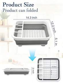 Rak Pengering Piring Lipat dengan Tempat Peralatan Makan, Pengering Piring Lipat, Cocok untuk Dapur RV, Set Pengering Dapur Lipat Kompak Plastik Putih, Tahan Lama dan Hemat Ruang, Cocok untuk Dapur Kecil - Grey - View 3