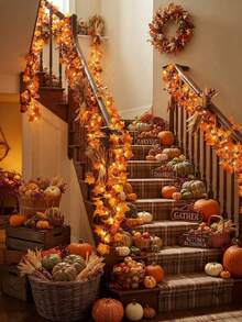 1pc Maple Leaf String Lights Autumn Leaf Garland, With Maple Leaf String Lights, Autumn Decoration, Decorative String Lights, Battery Operated, Suitable For Indoor And Outdoor Use, Christmas, Thanksgiving, Halloween Decoration, Autumn Fallen Leaf String Lights With Lights, LED Halloween String Lights, Thanksgiving Home Decoration, Autumn String Lights With Lights, Thanksgiving Harvest Festival Decoration String Lights, Suitable For Family Holiday Autumn Decoration, Indoor Gift - Double-headed Maple Leaf Lamp - View 2