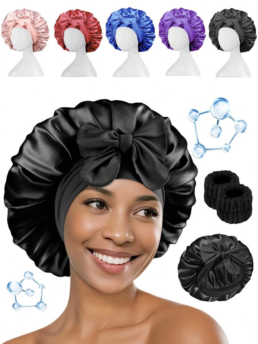 Silk Bonnet Satin Bonnet For Sleeping Large Bonnets With Tie Band Hair Wrap With Adjustable Straps Hair Cap For Women Curly