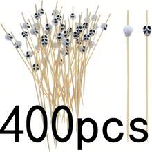 400pcs/200pcs/50pcs/20pcs/10pcs White Halloween Skull Shaped Bamboo Decorative Picks, Natural Raw Bamboo Material, Precision Polished No Burrs, Dark Humorous Skull Head Design, Suitable For European Halloween Theme Party, Western Restaurant Cold Dish Plating, Home Party Fruit Dessert, Holiday Gathering Snack Plating Atmosphere Decoration Props - Multicolor - View 13