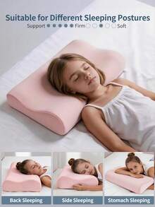 1pc Memory Foam Neck Pillow – Ergonomic Contour Cervical Pillow For Neck & Shoulder Support, Comfortable Sleeping Pillow For Home & Hotel - Baby Pink - View 6