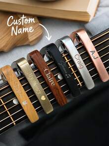 Customized Text Guitar Capo, Personalized Metal Wood Grain Guitar Capo, Suitable For Electric Guitar And Acoustic Guitar, Birthday Gift, Ukulele, Father's Day Gift, Boyfriend Gift, Anniversary, Husband Gift - Multicolor - View 1