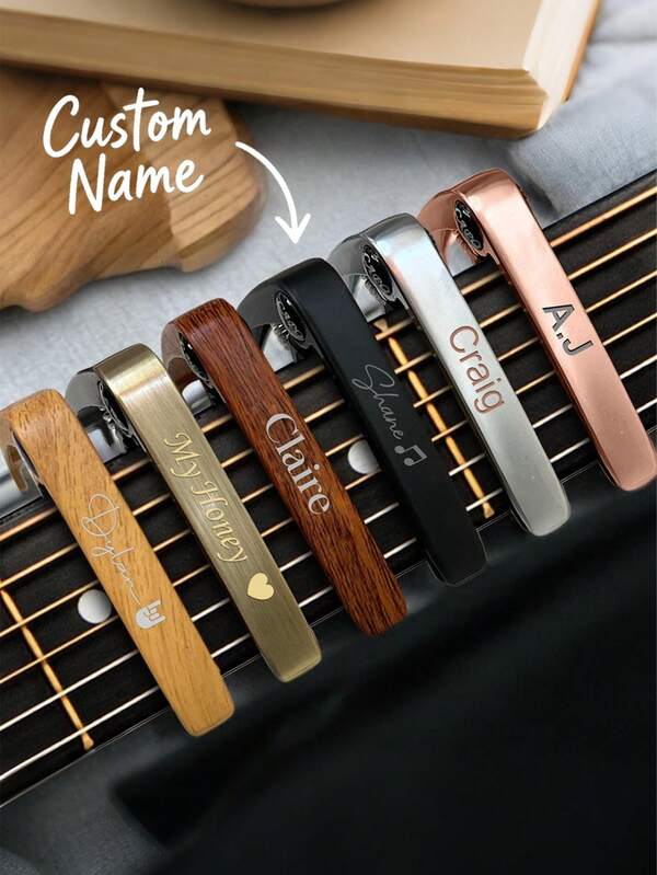 Customized Text Guitar Capo, Personalized Metal Wood Grain Guitar Capo, Suitable For Electric Guitar And Acoustic Guitar, Birthday Gift, Ukulele, Father's Day Gift, Boyfriend Gift, Anniversary, Husband Gift