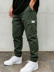 Men's Spring/Autumn Loose Cargo Pants, Brand Multi-Pocket Durable Style, Tapered Leg, Effortlessly Create Daily - Army Green - View 2