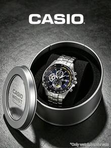 Hộp đựng đồng hồ thiếc tròn màu bạc Casio chính hãng, hộp lưu trữ đồng hồ bằng kim loại có cửa sổ trong suốt và miếng xốp đệm, dùng làm quà tặng và sưu tập đồng hồ - Bạc - Xem 1