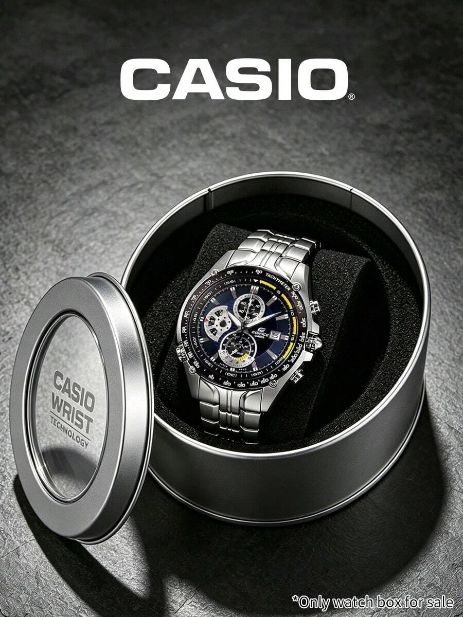 Hộp đựng đồng hồ thiếc tròn màu bạc Casio chính hãng, hộp lưu trữ đồng hồ bằng kim loại có cửa sổ trong suốt và miếng xốp đệm, dùng làm quà tặng và sưu tập đồng hồ - Bạc - Xem 1
