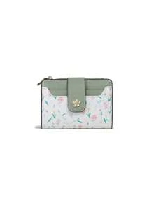 CHARM INFINITE Macaron Color Patchwork Wildflower Mini Trifold Wallet Leaf Snap Button Zipper Coin Purse Card Holder For Women,Clutch Bag For Women - Multicolor - View 2