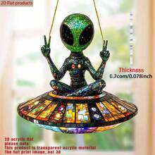 Bohemian Style Alien UFO Acrylic Sun Catcher - Multi-Functional Window Hanging Decor, Colorful Glass Effect, Unique Home And Garden Gift, All Season Decoration, Space Room Decor - G - View 1