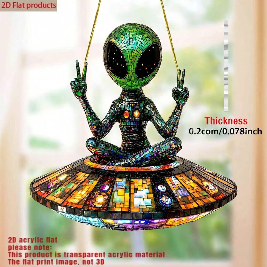 Bohemian Style Alien UFO Acrylic Sun Catcher - Multi-Functional Window Hanging Decor, Colorful Glass Effect, Unique Home And Garden Gift, All Season Decoration, Space Room Decor - G - View 1