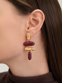 Ashenrae 1 Pair Exaggerated Asymmetric Geometric Enamel Dangle Earrings, European And American Style - Multicolor - View 4