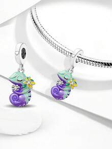 1pc Fashionable Delicate Gentle Flower Chameleon Beaded Pendant, Suitable For DIY Making Bracelets, Necklaces And Other Jewelry, Perfect Gift For Women - Silver - View 5