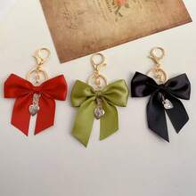 Fashionable Woven Ribbon Bow Keychain Classic Car Key Lanyard Wrist Strap Personalized Gift For Her Wedding Bridesmaid Bag Charm - Multicolor - View 9