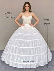 1 buah rok dalam gaun pengantin putih model A-line dengan 6 lingkaran, rok mengembang dengan penyangga dan pinggang elastis, cocok untuk pernikahan, pesta dansa, cosplay, dan acara formal. - MultiWarna - View 2