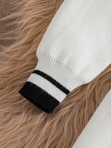 Young Girl Color Block Knit Dress, Autumn/Winter Korean Style Chic - Apricot - View 6