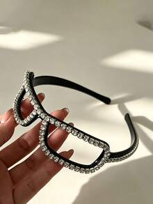 1PC Y2K Openwork Eyeglass-Style Headband, Shiny Black Headband, Accessory For Concerts, Nightclubs, And Street Style - Black - View 6