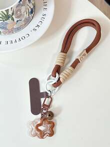 1pc Dopamine Hollow Star Phone Case With Thickened Braided Lanyard, Anti-Drop Keychain - Multicolor - View 11