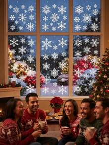 6/4/1sheets Christmas Window Stickers, Suitable For Glass Windows, Christmas Window Decals, Snowflake Decoration, Holiday Window Stickers, Snowflake + Small Dot Window Stickers, Winter Decoration Stickers, Removable Electrostatic Stickers, Reusable Plastic Decorations, No Residue, Suitable For New Year And Christmas Decoration, White Snowflake Pattern Glass Windows - Monochrome - View 4