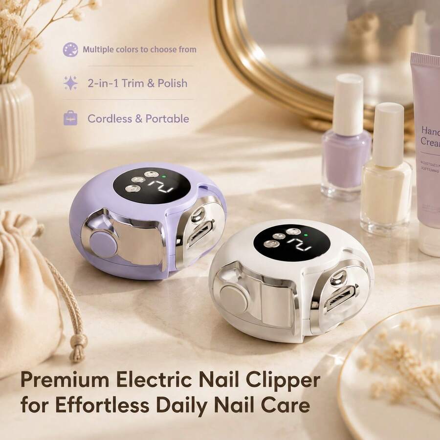 2-In-1 Electric Nail Clipper And Polisher, 3-Speed Adjustable Wireless Nail Trimmer With LED Light And Nail Debris Collector, USB Rechargeable Portable Manicure Tool For Smooth And Shiny Nails, Suitable For Home, Travel And Daily Use