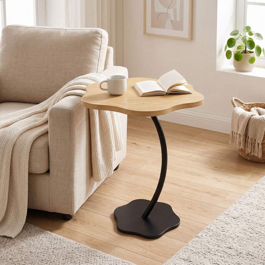 Super life Modern Simple Round Side Table With C-Shaped Frame, Small Coffee Decorative Table For Small Space In Living Room Bedroom - Flower Desktop - View 1