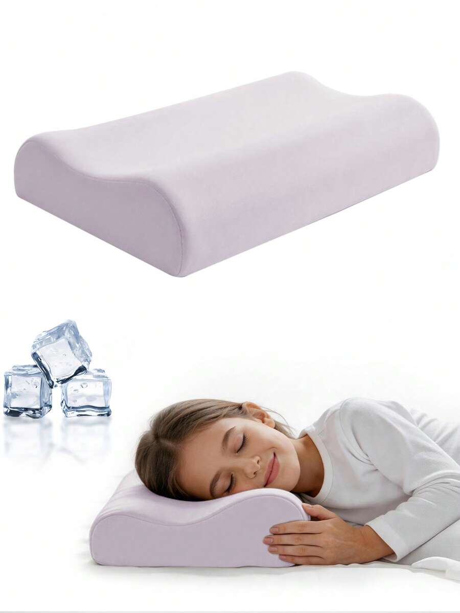 1pc Memory Foam Neck Pillow – Ergonomic Contour Cervical Pillow For Neck & Shoulder Support, Comfortable Sleeping Pillow For Home & Hotel - Mauve Purple - View 1