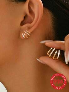 1 Pair S925 Sterling Silver Minimalist Ins Style Niche Design Curved Stud Earrings For Women, Layered Cool Gentle Elegant Delicate Daily Commute Asymmetrical Earrings - Geometry - View 13