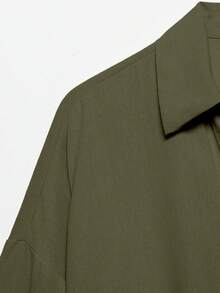 YROOE 女款春夏秋冬休閒簡約百搭 商務休閒/日常通勤/優雅時尚 翻領寬袖襯衫 - 軍綠色 - 查看 3