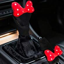 2pcs/Set Polka Dot Bow Handbrake & Gear Shift Cover Combination Set, Universal Manual Car Interior Accessories, All-Season Use - A - View 3