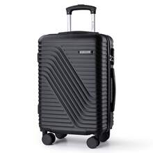 YONSLY 20 Inch Suitcase With Silent 360° Wheels Combination Lock Soft Rubber Handle Mesh Pocket Hard Shell Black Trolley Carry‑On For Vacations - 黑色 - 查看 1