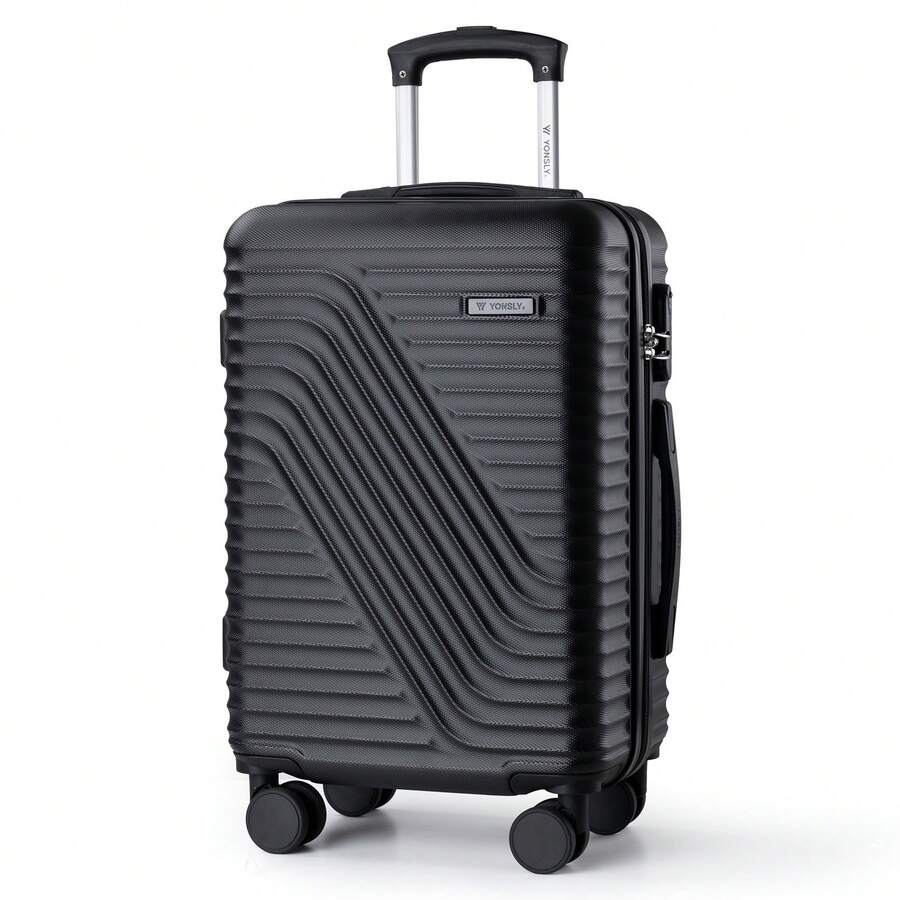 YONSLY 20 Inch Suitcase With Silent 360° Wheels Combination Lock Soft Rubber Handle Mesh Pocket Hard Shell Black Trolley Carry‑On For Vacations - 黑色 - 查看 1
