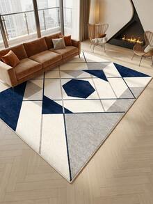 1 pieza Alfombra decorativa geométrica minimalista con bloques de color, decoración del hogar, alfombra de área, manta casual, alfombra de lado de la cama, alfombra de dormitorio, alfombra lavable - Multicolor - Ver 3