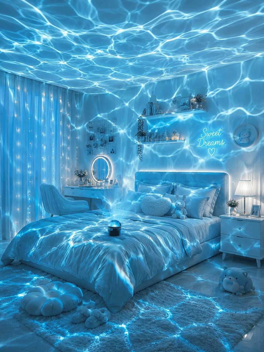 RGB Water Ripple Ocean Wave Projector Light With Remote Control, USB Plug LED Rotating Aurora Atmosphere Lamp, Color Changing Night Light For Bedroom Dorm Party Home Decor, Romantic Present For Valentine Christmas Birthday Holiday Gift