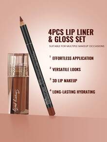 Pudaier 4-Piece Lip Liner & Lip Gloss Set - Silky Precise Lip Liner & Moisturizing Lip Gloss, Create Stunning Glow - Multi-Color Versatile Lip Makeup, Suitable For Daily Looks, Parties And Vacations - 4PCS - View 9